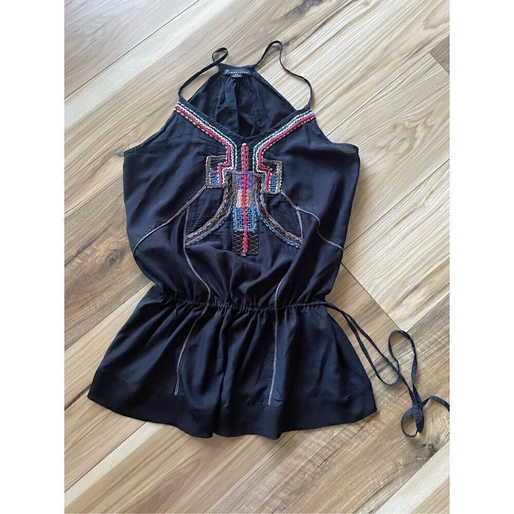 TWENTY ONE Multicolor Embroidery Black Top